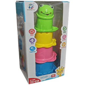 Juguete didáctico apilable para bebés a partir de los seis meses. Este hermoso juguete con tema de animales incluye varias piezas para estimular los sentidos del bebé.
